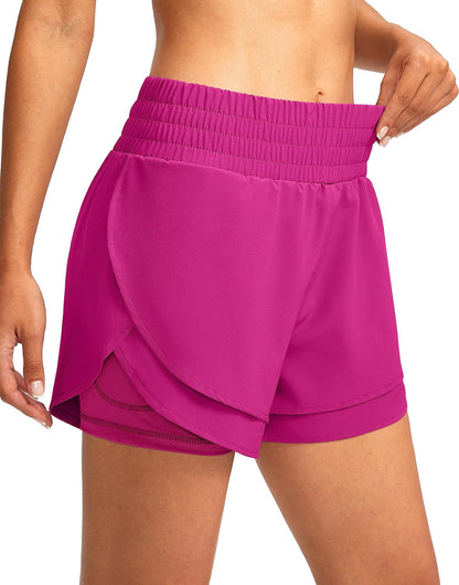 Soothfeel Women'S 2 in 1 Running Shorts High Waisted Athletic Shorts Exercise Gym Workout Shorts for Women with Pockets