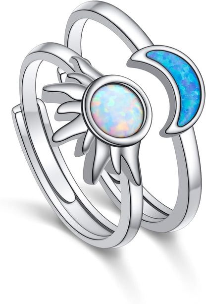 Yearace Couple Rings, 925 Sterling Silver Promise Ring for Couples Romantic Love Couples Jewelry Gifts, Adjustable Engagement Wedding Ring for Him and Her