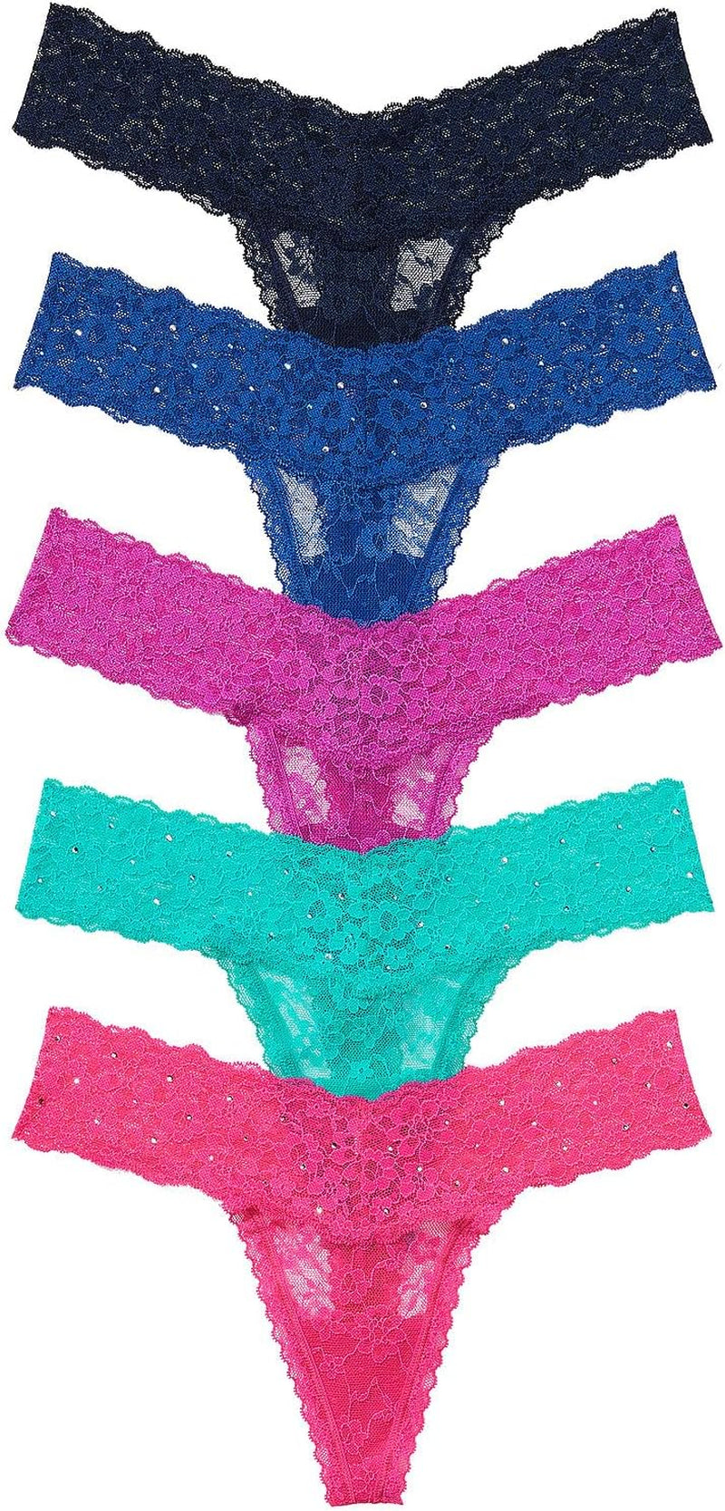 Victoria's Secret rhinestone lace thong underwear in black