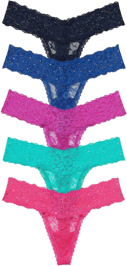 Victoria's Secret rhinestone lace thong underwear in black