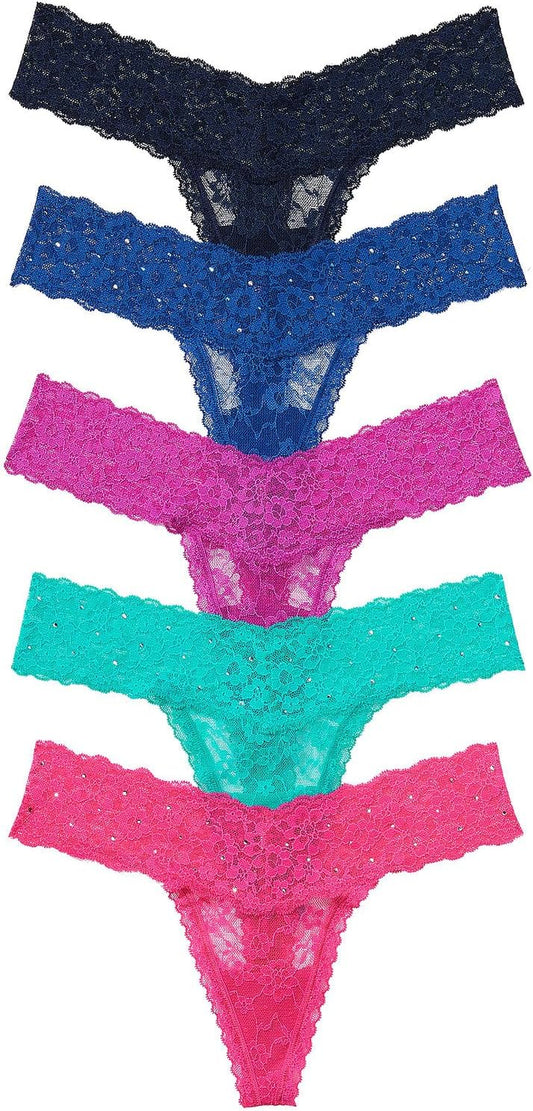 Victoria's Secret rhinestone lace thong underwear in black