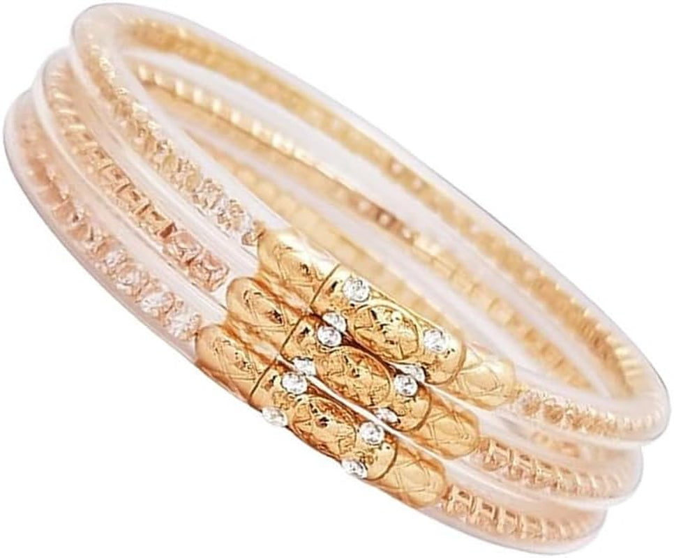 3Pcs Crystal Jelly Silicone Bracelets Set Shine Jelly Rhinestone Silicone Filled Bangles Bracelet for Women Men