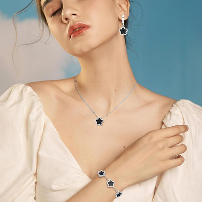 Lucky Clover Jewelry Set 18K Gold Plated Five Leaf Clover Necklace Bracelet Earrings Set Flower Jewelry Sets Birthday Gifts for Women