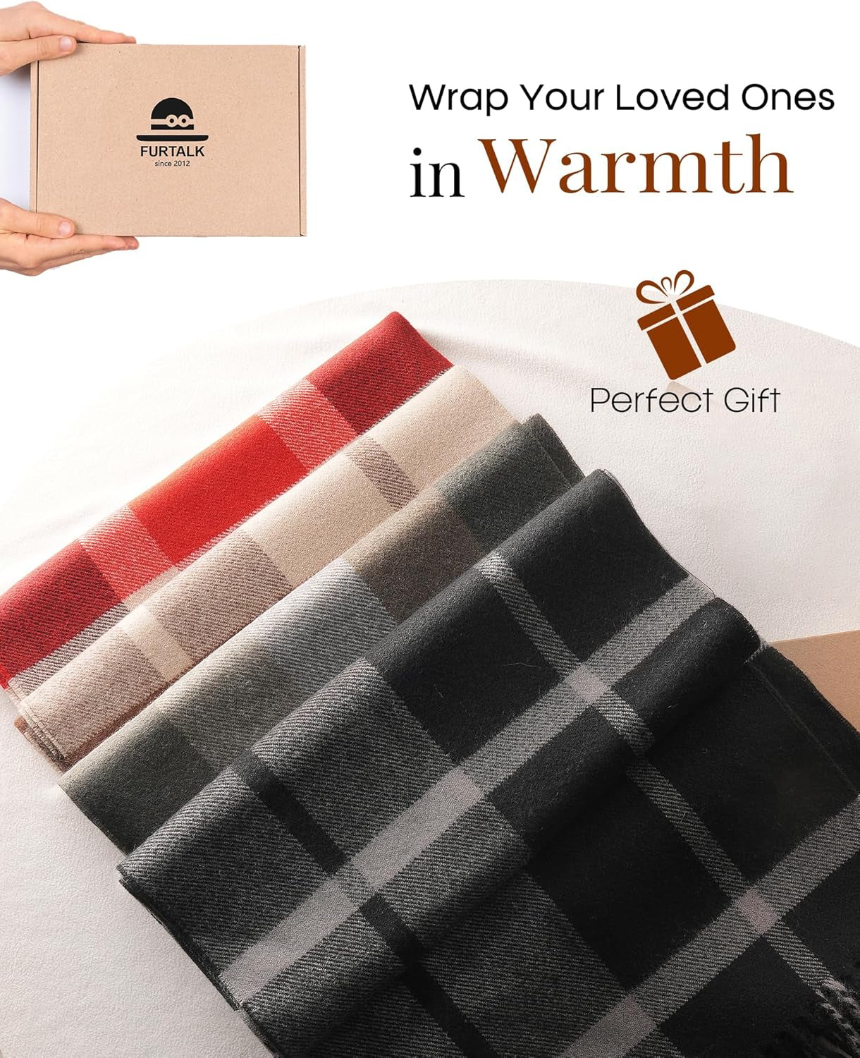 FURTALK Winter Scarf for Men Long Soft Warm Scarves Plaid Tassel Scarf for Men