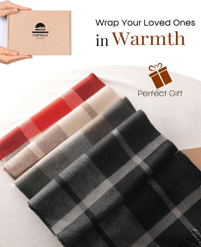 FURTALK Winter Scarf for Men Long Soft Warm Scarves Plaid Tassel Scarf for Men