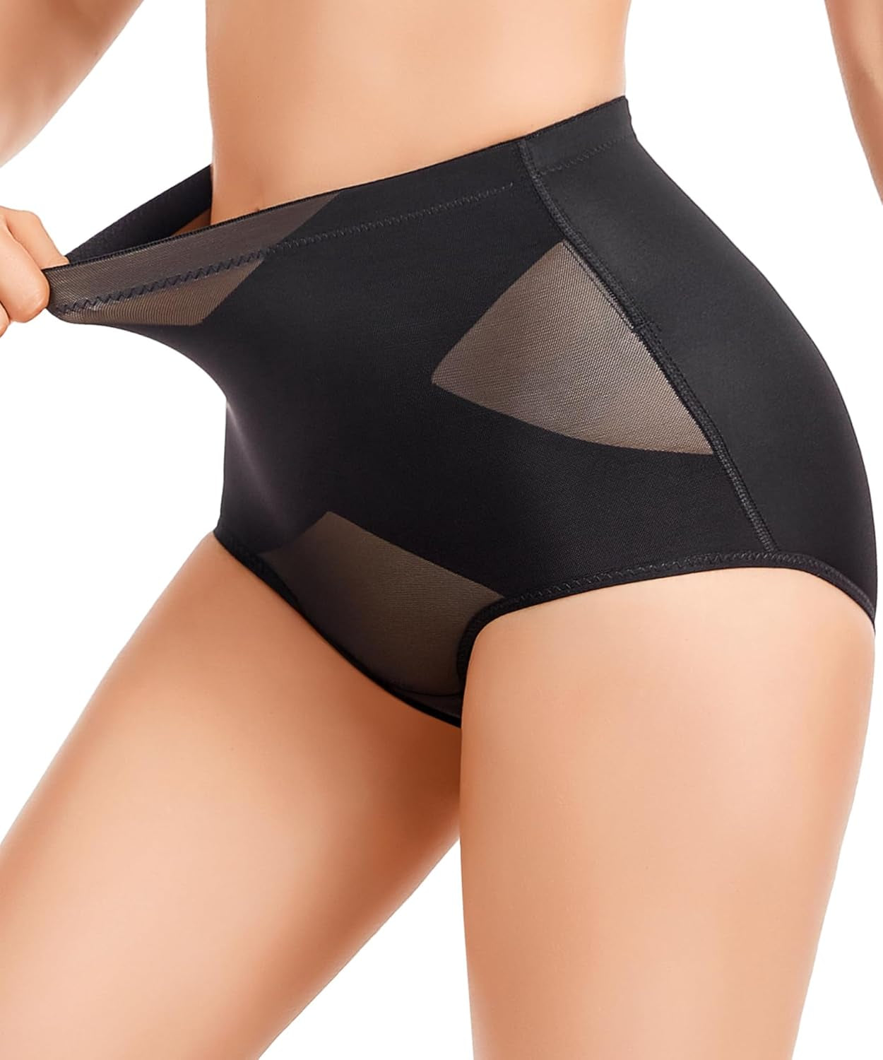 Tummy control shapewear panties front view showing waist cinching design