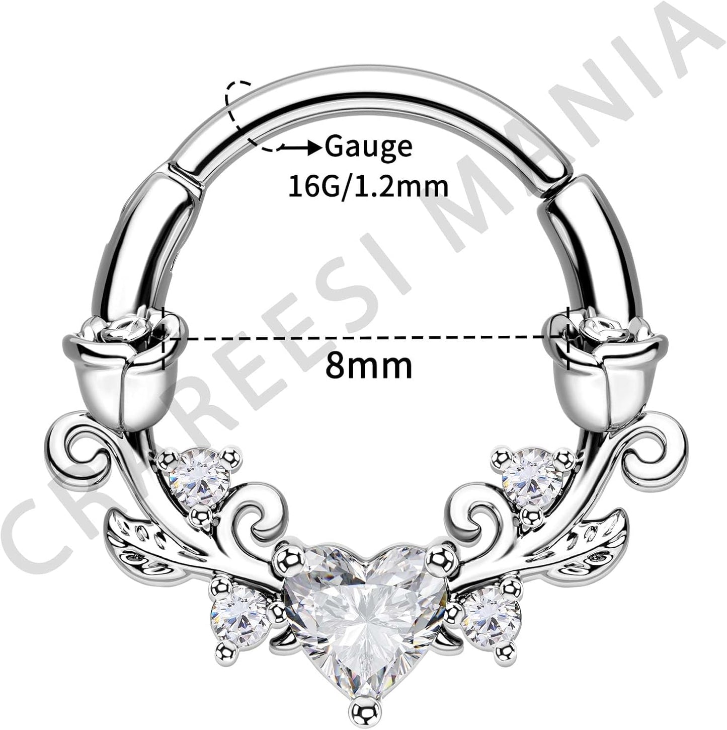 CM Crareesi Mania Rose Septum Rings 16G Septum Piercing Jewelry 316L Stainless Steel Daith Piercing Jewelry Heart Daith Earrings for Women