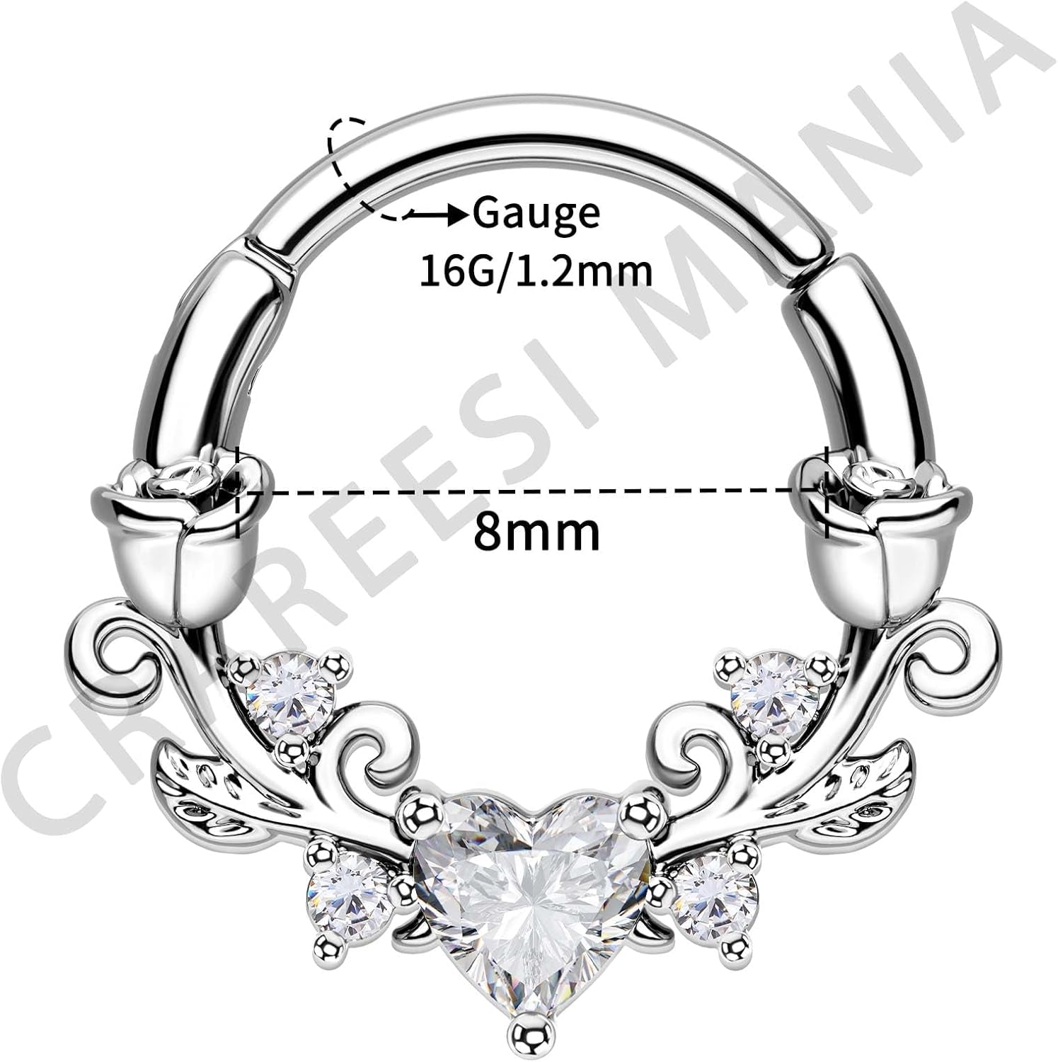 CM Crareesi Mania Rose Septum Rings 16G Septum Piercing Jewelry 316L Stainless Steel Daith Piercing Jewelry Heart Daith Earrings for Women
