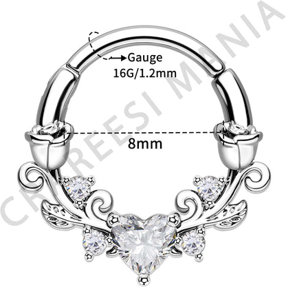 CM Crareesi Mania Rose Septum Rings 16G Septum Piercing Jewelry 316L Stainless Steel Daith Piercing Jewelry Heart Daith Earrings for Women