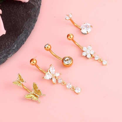 5Pcs Long Belly Button Rings,Stainless Steel Diamond Belly Rings for Women