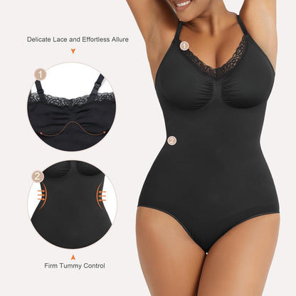 SHAPERX lace bodysuit detail highlighting seamless construction