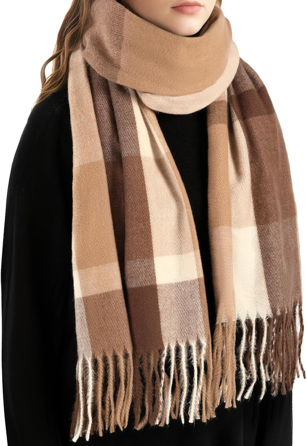 Trifabricy Winter Scarfs for Women, Long Blanket Scarf, Cashmere Feel Plaid Scarf, Winter Pashmina Shawls and Wraps