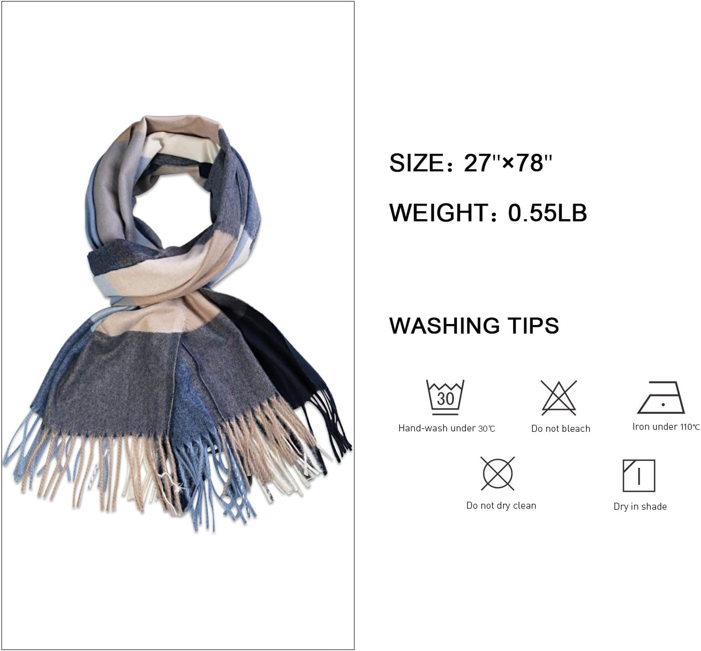 SOJOS Classic Plaid Tartan Scarf for Women Men Soft Scarves SC316