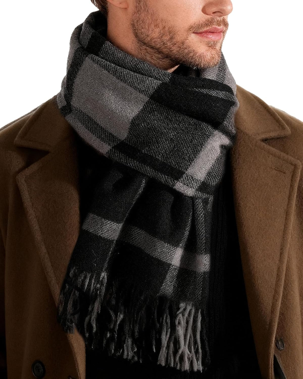 FURTALK Winter Scarf for Men Long Soft Warm Scarves Plaid Tassel Scarf for Men