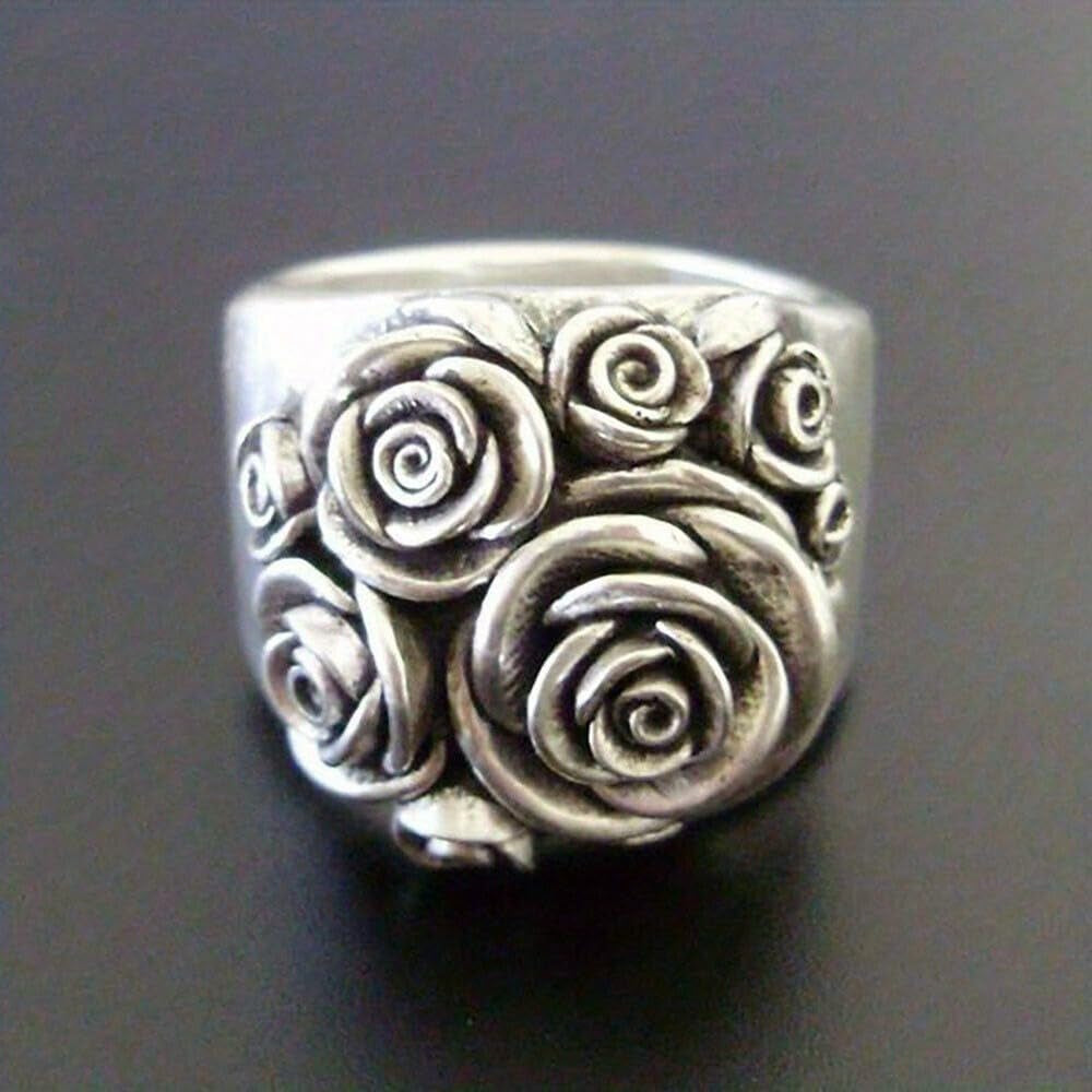 White gold plated cubic zirconia rose flower statement ring for women