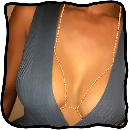 Woeoe Rhinestone Chain Bra Crystal Body Chains for Women Necklace Sexy Bikini Nightclub Body Chain Jewelry