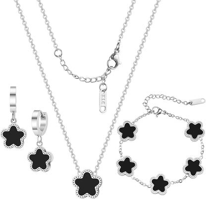 Lucky Clover Jewelry Set 18K Gold Plated Five Leaf Clover Necklace Bracelet Earrings Set Flower Jewelry Sets Birthday Gifts for Women