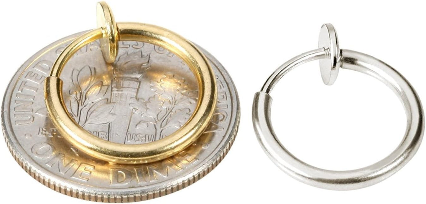 Jewelrieshop Nose Ring Hoop Clip on Fake Septum Non Piercing Spring Hoop Lip Ring Cartilage Earrings for Women (16 Pcs)