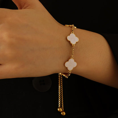 Clover Bracelet for Women 18K Gold Plated White/Black/Gold Flower Four Leaf Clover Bracelets Trendy Adjustable Jewelry Luky Gifts for Women