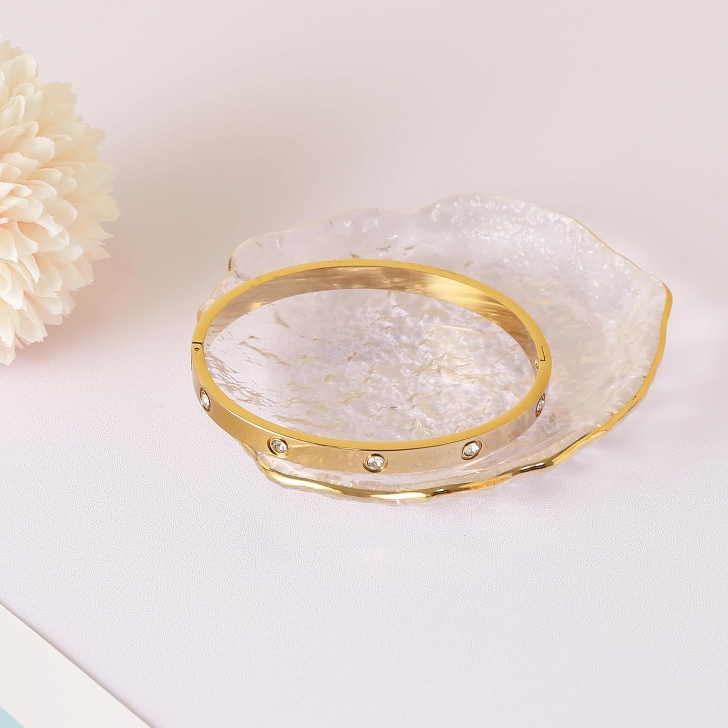 YOUNGGRACE Christmas Stocking Stuffers Gold Bangle Cuff Bracelet for Women Stack Non Tarnish Gold Plated Dainty Cubic Zirconia Tennis Bracelets Jewelry Set for Women Trendy