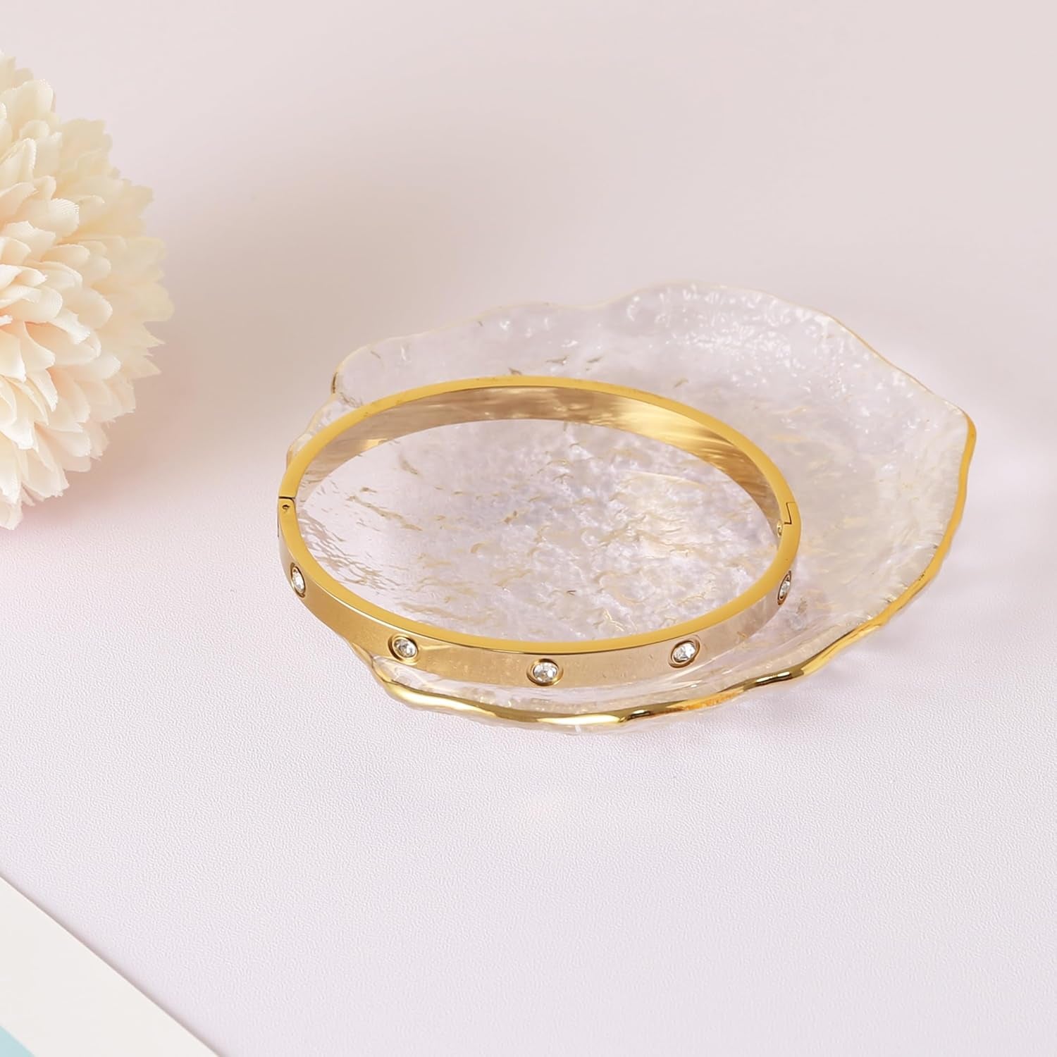 YOUNGGRACE Christmas Stocking Stuffers Gold Bangle Cuff Bracelet for Women Stack Non Tarnish Gold Plated Dainty Cubic Zirconia Tennis Bracelets Jewelry Set for Women Trendy