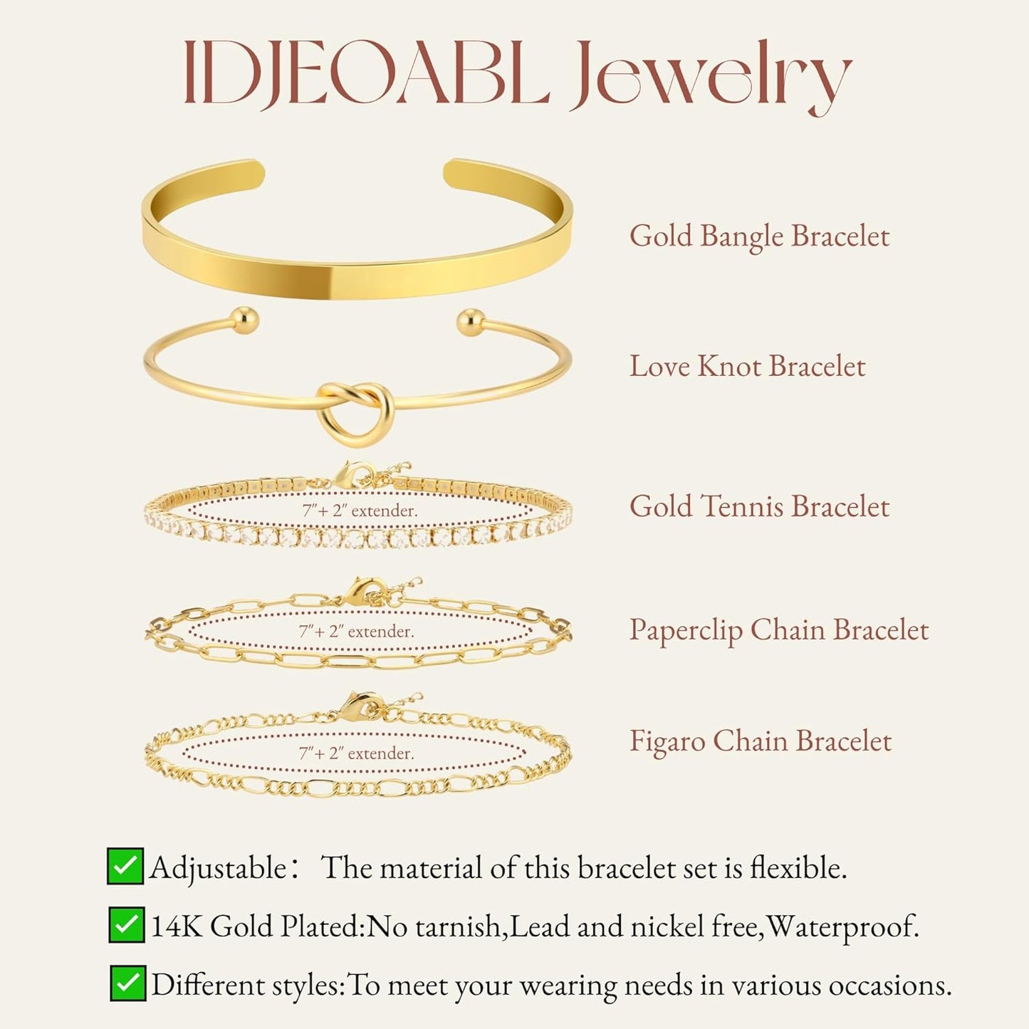 Gold Bracelet for Women Stack Bangle Cuff Bracelet Set Gold Beaded Tennis Paperclip Cuban Link Chain Bracelets for Women Trendy Non Tarinish for Christmas Gifts