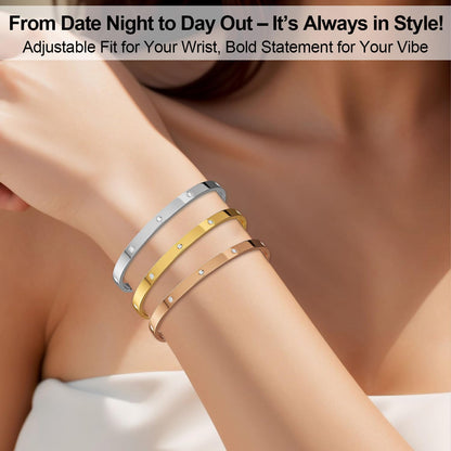 Aicase 18 K Gold Plated Love Bangle Bracelet Dupes Sets(Gold/Rose Gold/Silver) Stack Wide Wristband Bangle Nail Friendship Bracelet Birthday Lovely Trendy Jewelry Gifts for Women Mom Besties