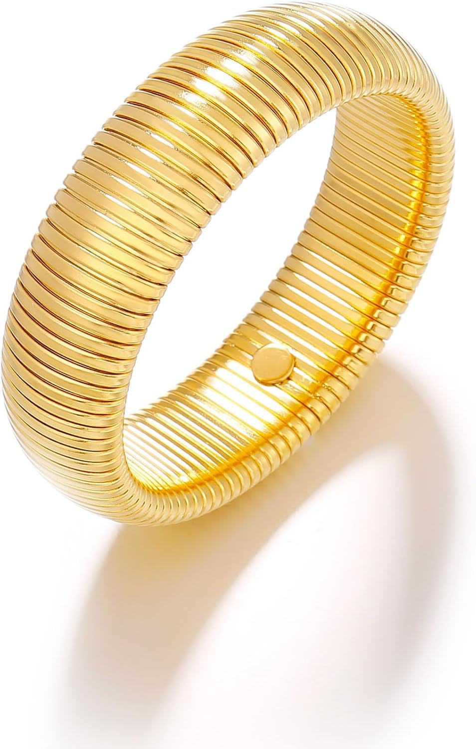 Gold Bangle Multi-Layer Bracelets for Women Stretchy Stainless Steel Link Chain Flexible Wide Wristband Bracelets