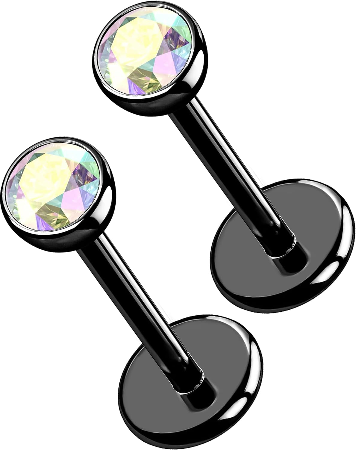 OUFER 2Pcs 20G/18G/16G G23 Titanium Threadless Nose Stud Earrings Flat Back Tiny CZ Small Nose Helix Cartilage Tragus Conch Labret Medusa Monroe Piercing Jewelry for Women Men