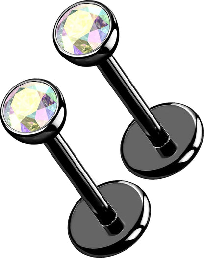 OUFER 2Pcs 20G/18G/16G G23 Titanium Threadless Nose Stud Earrings Flat Back Tiny CZ Small Nose Helix Cartilage Tragus Conch Labret Medusa Monroe Piercing Jewelry for Women Men