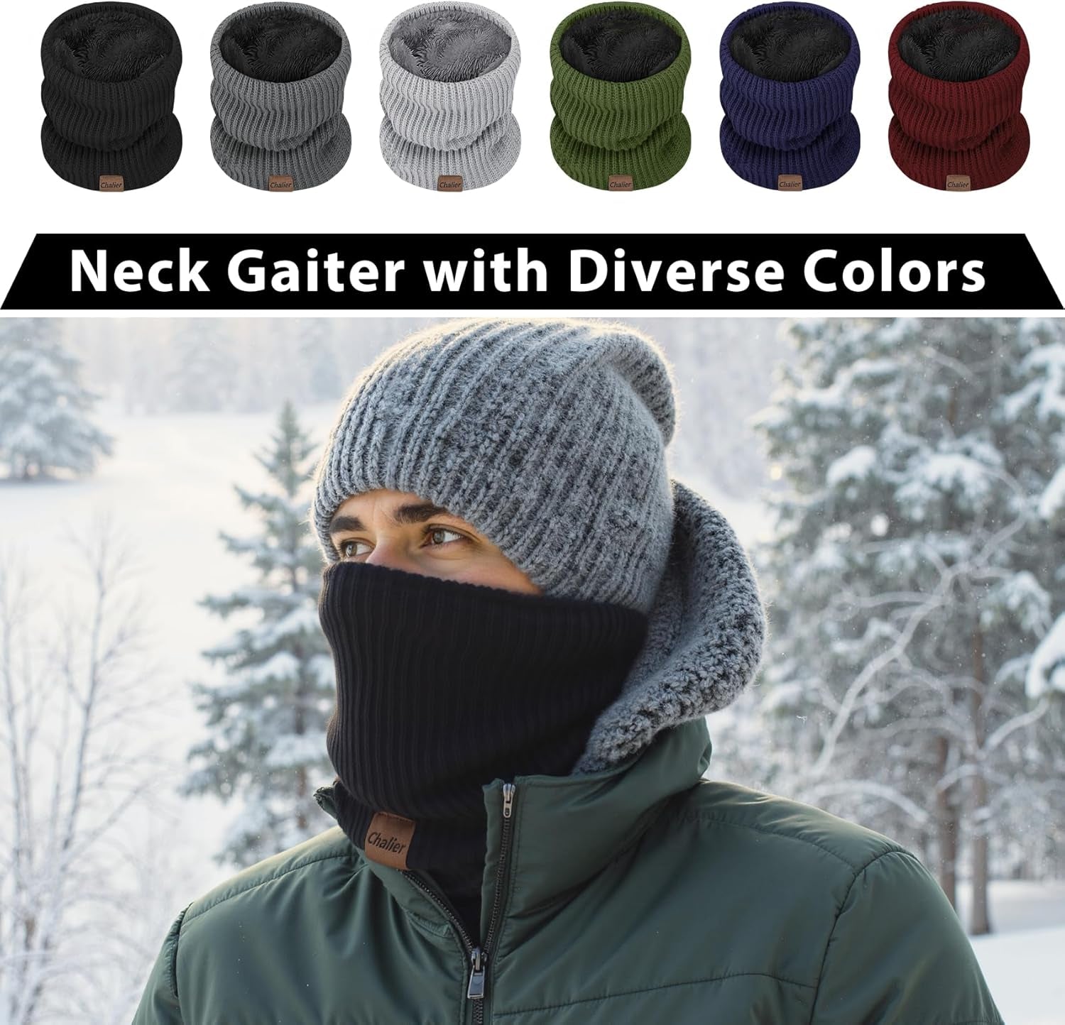 Neck Gaiters for Men Winter Warm Neck Warmer Thick Knit Windproof Gaiter Scarf Cold Weather Scarves