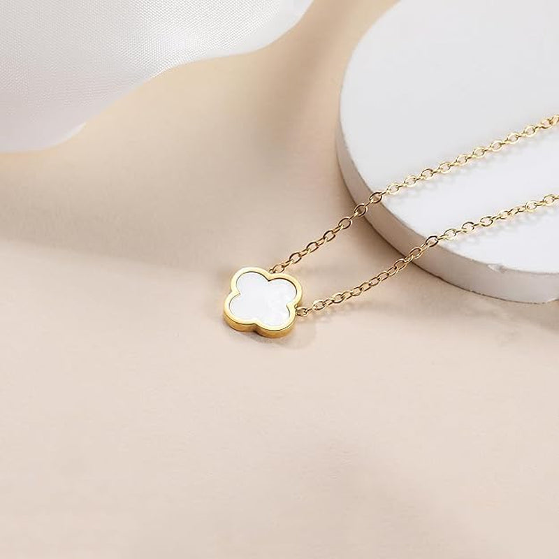 Lucky Clover Sets, 18K Gold Plated Four Leaf Necklace Pendant, Bracelet, Earrings for Women Flower Link Bracelets Set Jewelry Gifts for Women