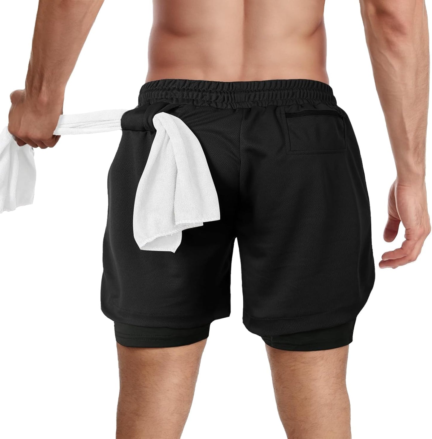 Quick-dry men's athletic running shorts with built-in liner