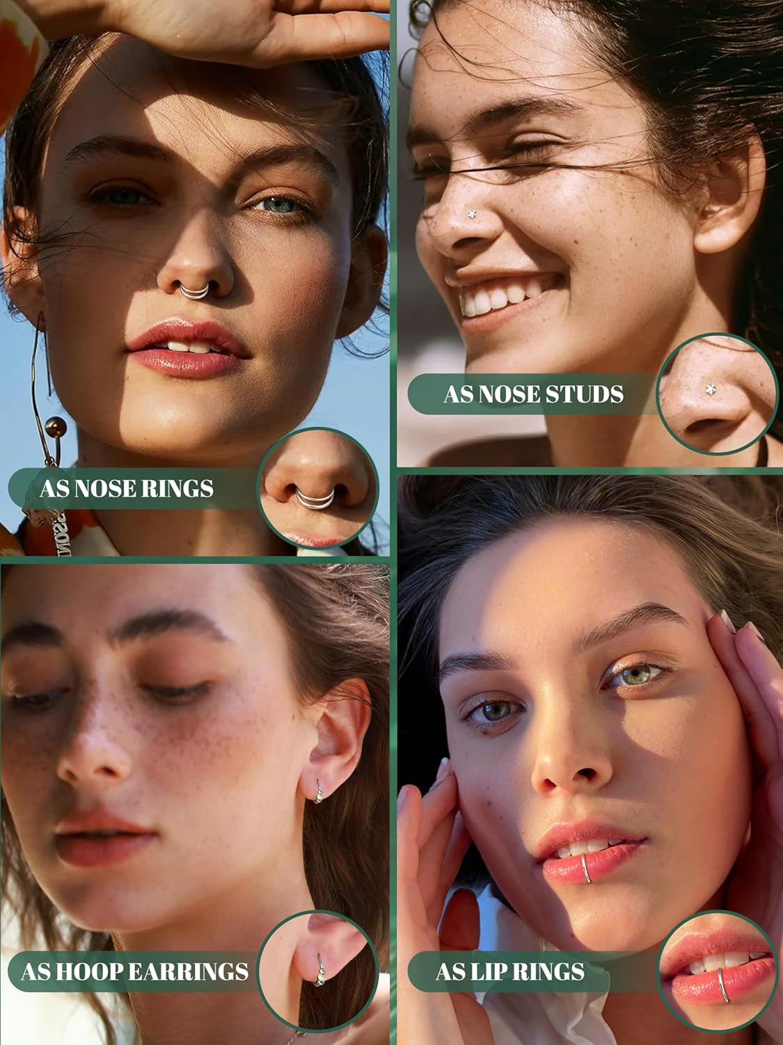 Jstyle 14K Gold Nose Rings for Women Men - 20G Stainless Steel Nose Rings Hoops L Shaped Studs Hypoallergenic Nostril Piercings Jewelry Helix Cartilage Daith Tragus Sleeper Earrings Gold/Silver