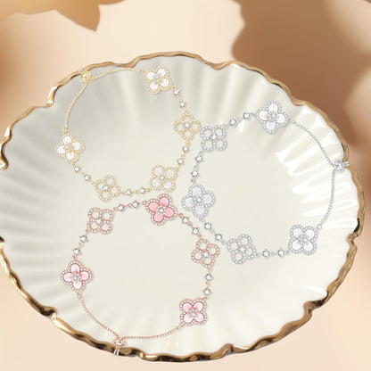 3Pcs Gold Plated Clover Bracelets for Women Trendy Lucky Sliver Four Leaf Clover Bracelet Set Stack White/Pink/Golden Jewelry Charm Flower Pulseras Para Mujer Birthday Gifts for Women/Mom/Friends