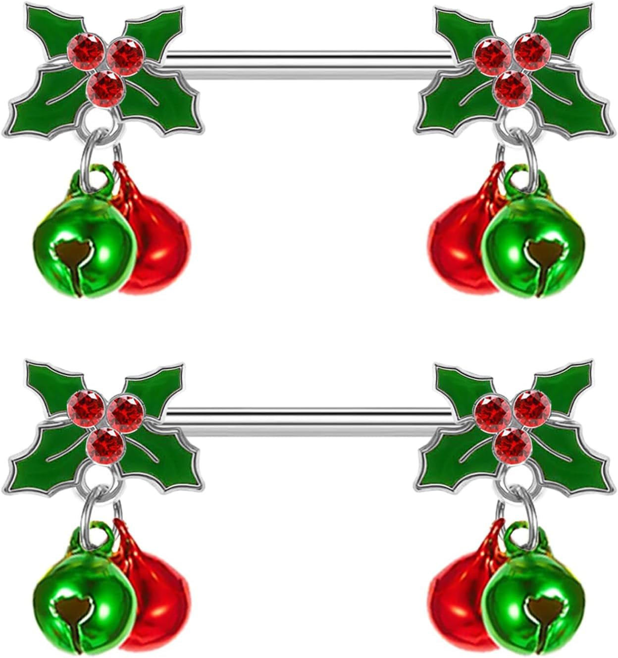 14G Christmas Nipple Barbell Jingling Bell Ring 316L Surgical Stainless Steel Women'S Nipple Rings for Christmas Body Piercing Jewelry