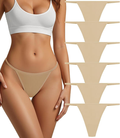 Cotton Thongs for Women G-String Breathable Underwear Low Rise T-Back Panties Comfortable Stretch 6 Pack