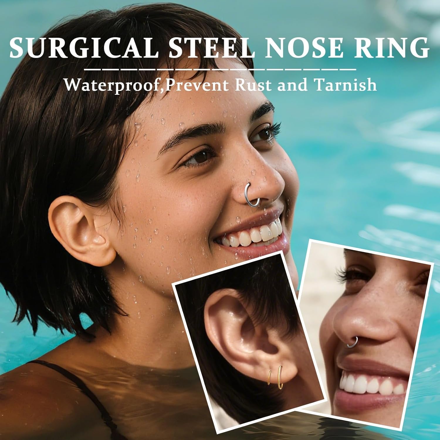 Hypoallergenic Nose Rings Hoops Set for Women Men: 8Pcs 18G Gold/Silver 316L Surgical Stainless Steel Nose Hoops Hinged Clicker Septum Rings for Nose Cartilage Body Piercing Jewelry 6Mm 8Mm 10Mm 12Mm