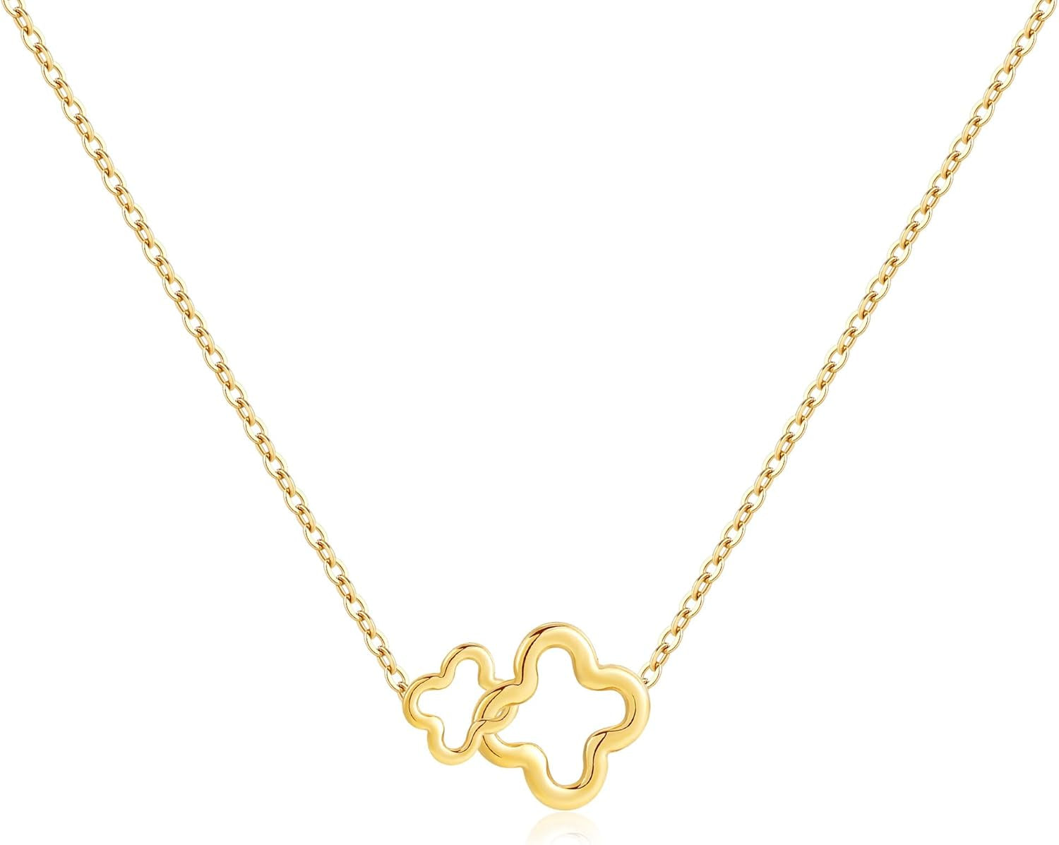 18K Gold Plated Four Leaf Clover Necklace Exquisite Gold Four Leaf Clover Necklace Stainless Steel Flower Lucky Pendant Dainty Jewelry Gifts