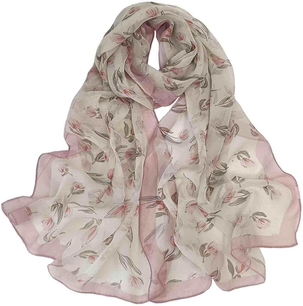 Pokeedioty Scarfs for Women Lightweight Scarves Elegant Floral Pattern Sheer Scarfs Shawls Wraps