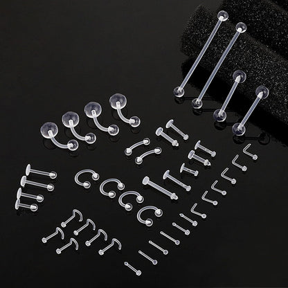Lusofie 43Pcs Clear Piercing Retainer Set Acrylic Septum Ring Nose Studs Rings Cartilage Navel Tongue Barbells Lip Eyebrow Tragus Earring Clear Piercing Jewelry for Work Surgery