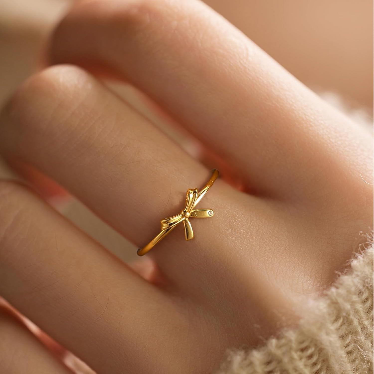 Bow Rings for Women Mother Daughter Friendship Knot Ring 925 Sterling Silver Dainty 14K Gold Plated Promise Rings for Her Birthday Graduation Gifts