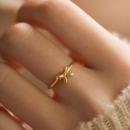 Bow Rings for Women Mother Daughter Friendship Knot Ring 925 Sterling Silver Dainty 14K Gold Plated Promise Rings for Her Birthday Graduation Gifts