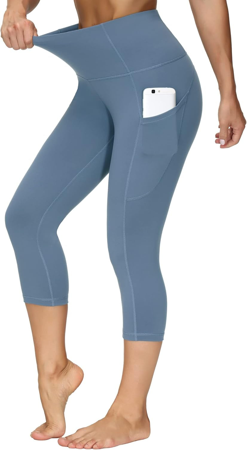THE GYM PEOPLE Thick High Waist Capris Yoga Pants with Pockets, Tummy Control Workout Running Yoga Leggings for Women