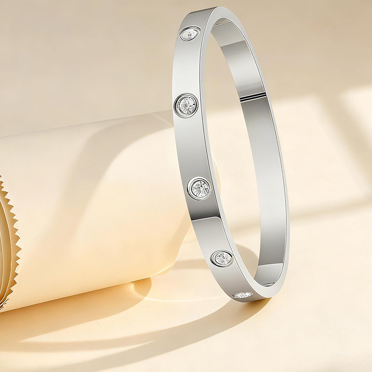 2Pcs 18K Gold-Plated Love Bangle Bracelets Set for Women, Stainless Steel Cubic Zirconia Bangle Crystal Friendship Jewelry, Easter Wedding Birthday Gifts for Girlfriend, Wife, Monther