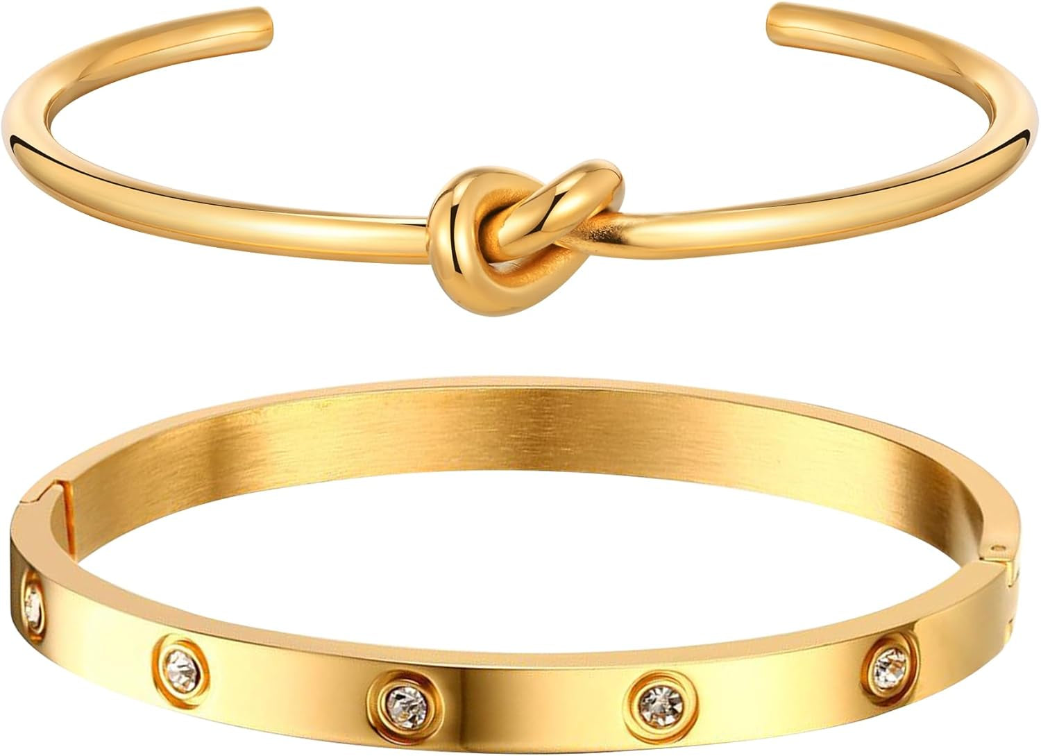 18K gold plated stackable bracelet set with cubic zirconia accents