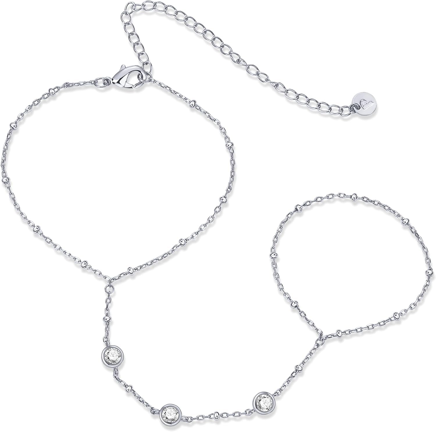 PAVOI 14K Gold Plated Hand Chains for Women - Adjustable Hand Chain Bracelet and Ring - Trendy Gold Handchain Bracelet Stack Summer Jewelry - Beads, Pearl, and Cubic Zirconia Body Jewelry