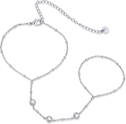 PAVOI 14K Gold Plated Hand Chains for Women - Adjustable Hand Chain Bracelet and Ring - Trendy Gold Handchain Bracelet Stack Summer Jewelry - Beads, Pearl, and Cubic Zirconia Body Jewelry