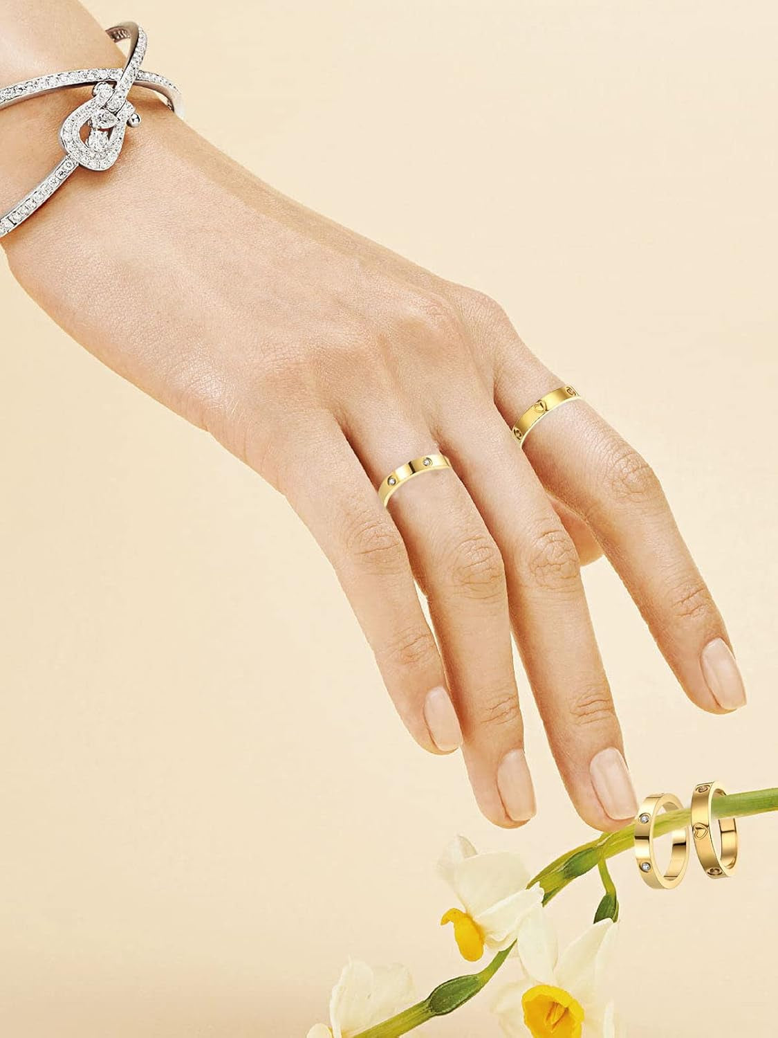 3PCS Love Friendship Ring Gold Ring Sets for Women Stainless Steel Wedding Statement Thumb Ring 18K Gold Silver Rose Plated Cubic Zirconia Rings Jewelry Gifts for Her