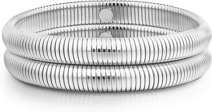 Gold Bangle Multi-Layer Bracelets for Women Stretchy Stainless Steel Link Chain Flexible Wide Wristband Bracelets